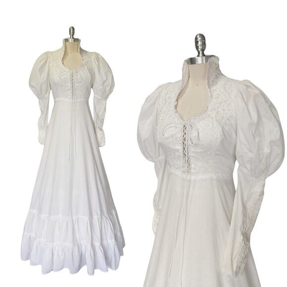 Gunne Sax Dresses & Skirts - Gunne Sax Wedding Dress Size 11 M Corset White Puff Sleeves Vintage 70s